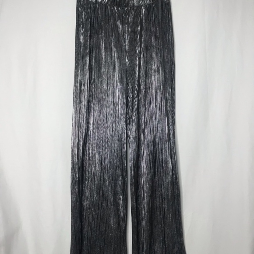 Silver Metallic High Waist Wide Leg Flowy Pants - Holiday cool!  BeBop Large L
